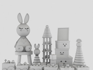 rabbit and toy set Modello 3D
