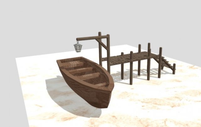 wooden boat and ramp medival 3Dモデル .c4d .max .obj .3ds .fbx .stl .blend 