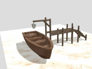 Holzboot und Rampe mittelalterlich 3D Modell