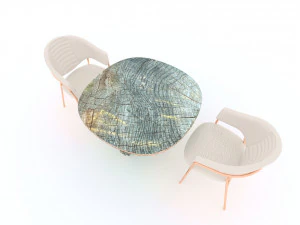 antic table with chairs 3D Model