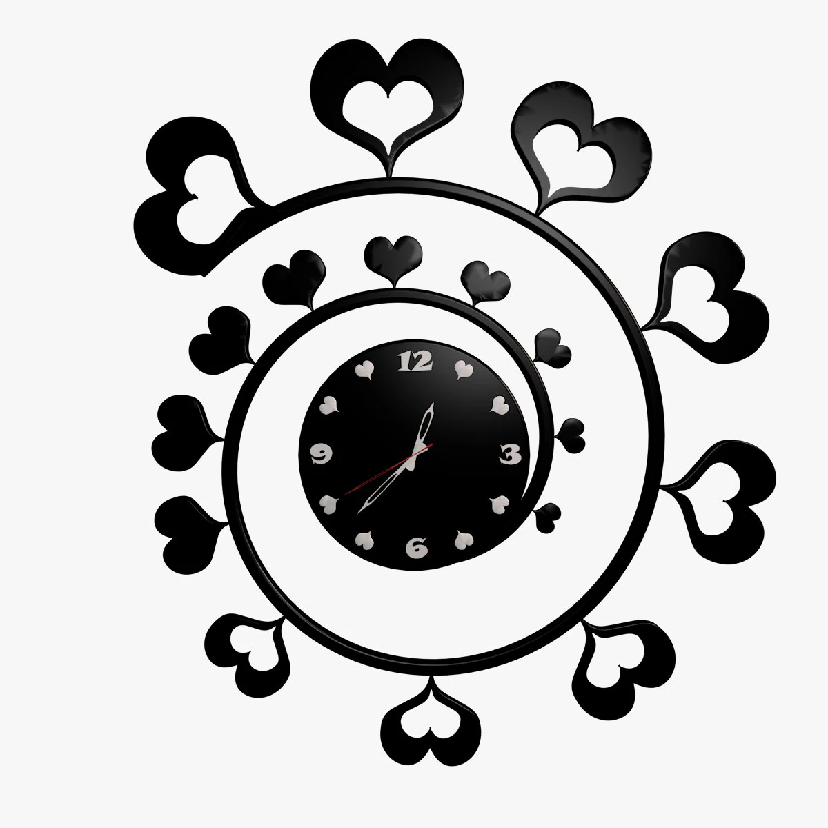 wall clock black hearts 3D Model .c4d .max .obj .3ds .fbx .stl .blend 