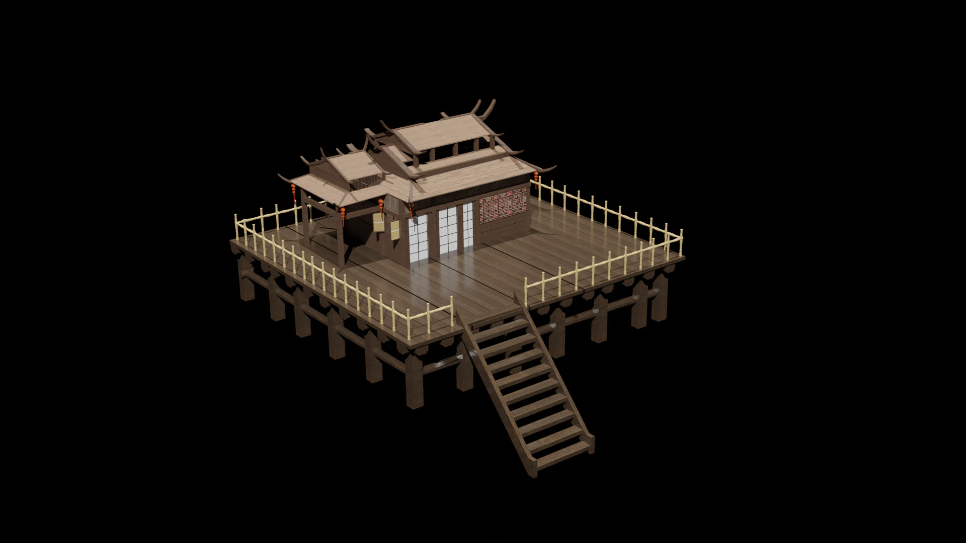 Chinese House 1 3D Model .c4d .max .obj .3ds .fbx .stl .blend 