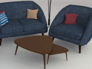 four-seater sofa set with lampshade 3D Model