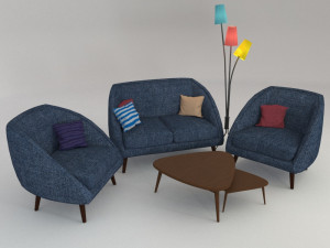 four-seater sofa set with lampshade 3D Model