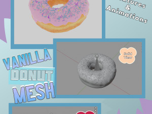 Vanilla donut mesh-texture and animation Modèle 3D
