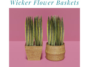 Wicker Flower Baskets Set 3D Model