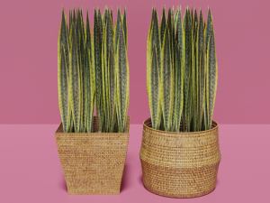 Wicker Flower Baskets Set Model 3D