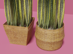 Wicker Flower Baskets Set Model 3D