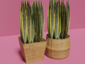 Wicker Flower Baskets Set Model 3D