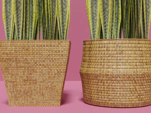 Hasır &Ccedil;i&ccedil;ek Sepetleri Seti 3D Model