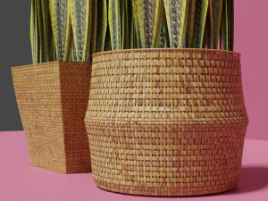 Hasır &Ccedil;i&ccedil;ek Sepetleri Seti 3D Model