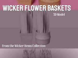 Hasır &Ccedil;i&ccedil;ek Sepetleri Seti 3D Model