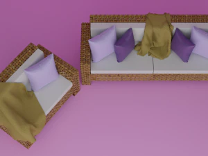 Wicker Sofa Set 3D Model