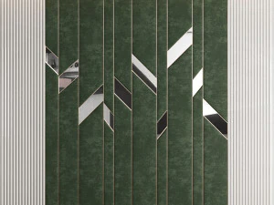 testiera realizzata con pannelli verdi e ottone e specchi e mdf Modello 3D