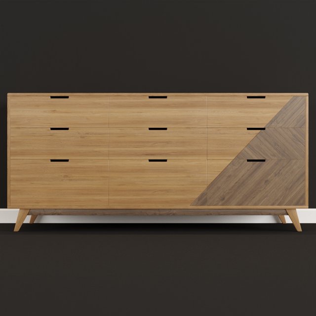chest of drawers in wood with chevron pattern 3D-Modell .c4d .max .obj .3ds .fbx .stl .blend 