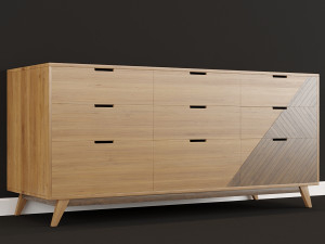chest of drawers in wood with chevron pattern 3D-Modell