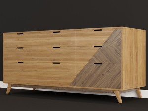 chest of drawers in wood with chevron pattern 3D-Modell