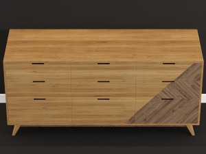 chest of drawers in wood with chevron pattern 3D-Modell
