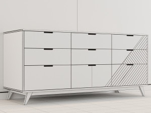 chest of drawers in wood with chevron pattern 3D-Modell