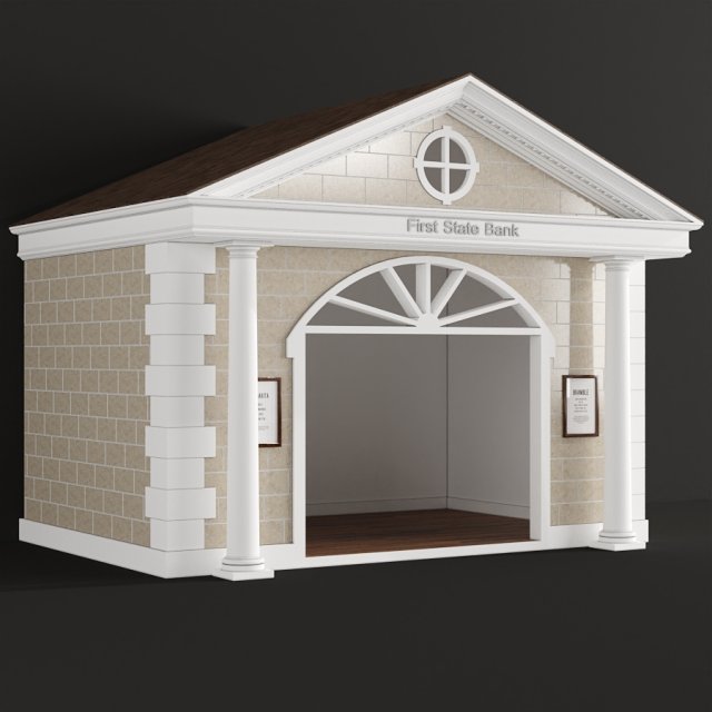 children playhouse first state bank for kids 3D Model .c4d .max .obj .3ds .fbx .stl .blend 