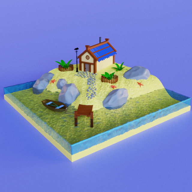 a house on the island 3D Model .c4d .max .obj .3ds .fbx .stl .blend 