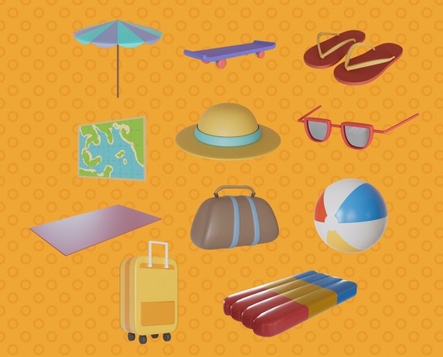 Asset summer collection low-poly by Yoshiki 3D-Modell .c4d .max .obj .3ds .fbx .stl .blend 