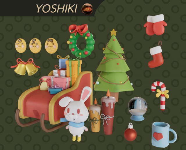 Asset christmas collection by yoshiki 3D मॉडल .c4d .max .obj .3ds .fbx .stl .blend 