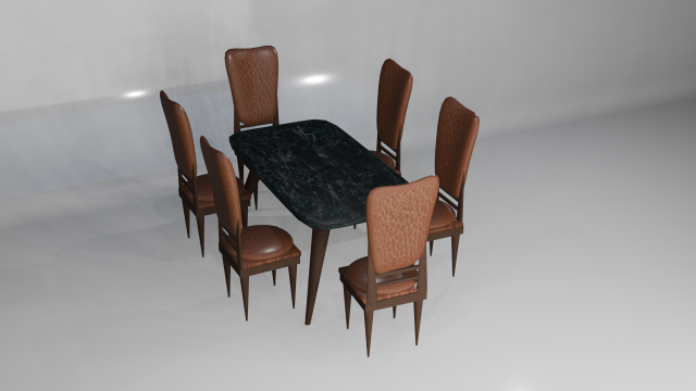Table with six chairs 3D Model .c4d .max .obj .3ds .fbx .stl .blend 