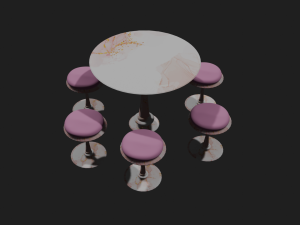 Table set with six seats 3D Model