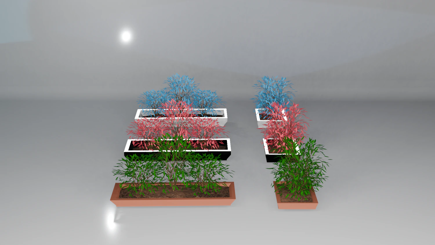Pots with different colored plants 3D Model .c4d .max .obj .3ds .fbx .stl .blend