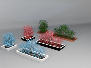 Pots with different colored plants 3D Model