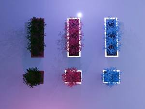 Pots with different colored plants 3D Model
