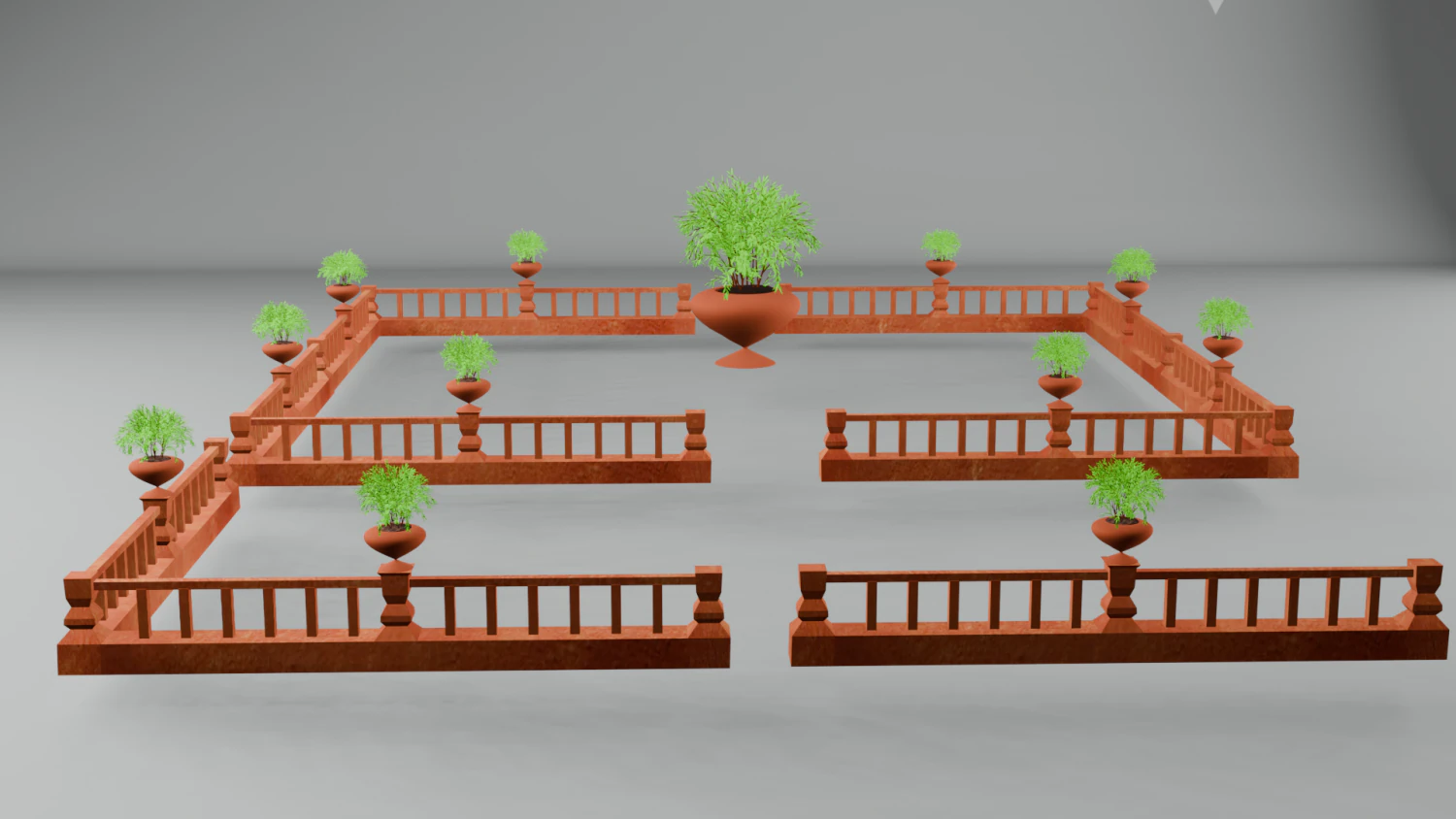 Fence with terracotta pot 3D Model .c4d .max .obj .3ds .fbx .stl .blend 