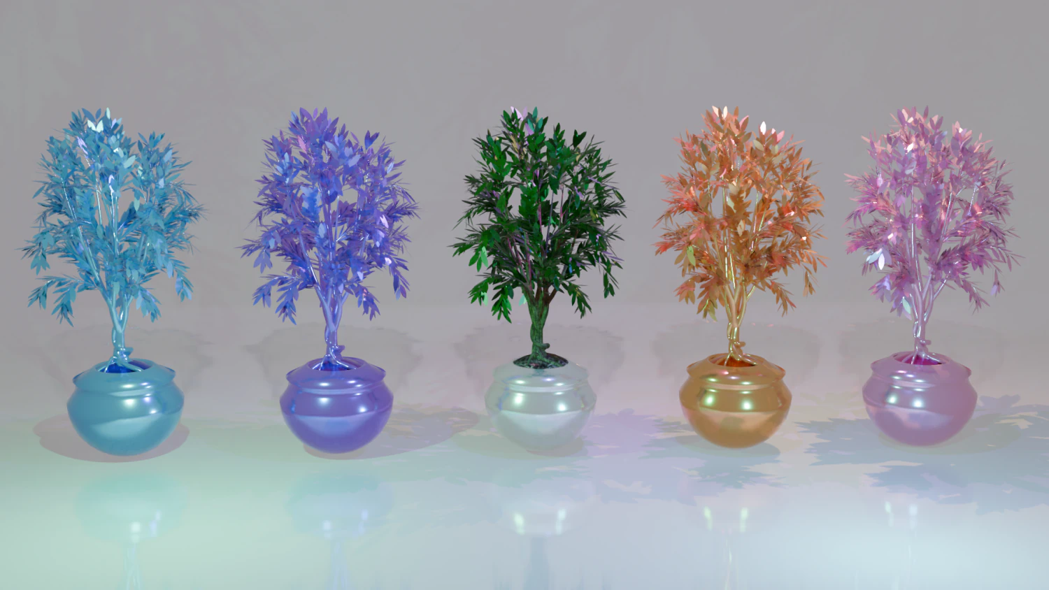 Set of metallic colored trees 3D Model .c4d .max .obj .3ds .fbx .stl .blend 