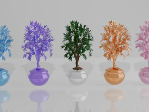 Set of metallic colored trees 3D Model