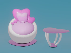 Fauteuil en tafel in hartstijl 3D Model