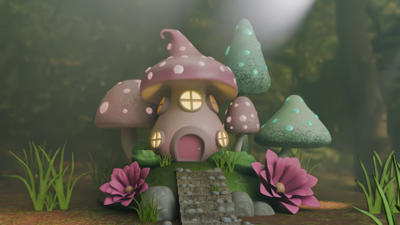 Mushroom house 3D Model .c4d .max .obj .3ds .fbx .stl .blend 
