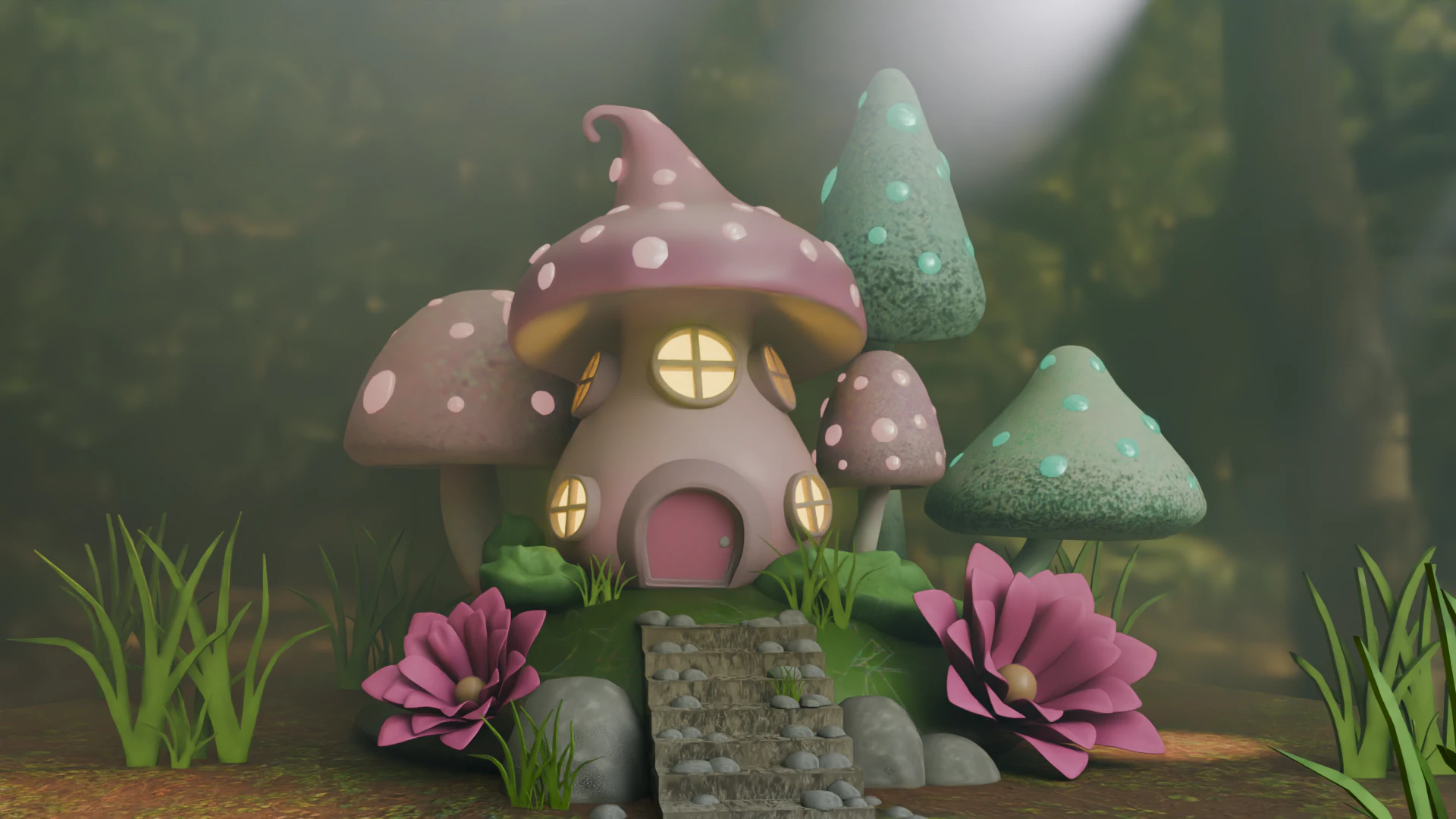 Mushroom house 3D Model .c4d .max .obj .3ds .fbx .stl .blend 
