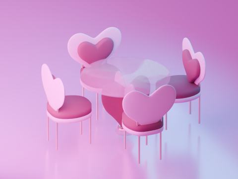 Dining set with four chairs two heart style 3D Модель
