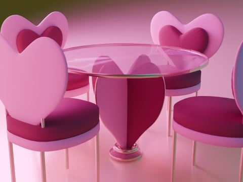 Dining set with four chairs two heart style 3D Модель