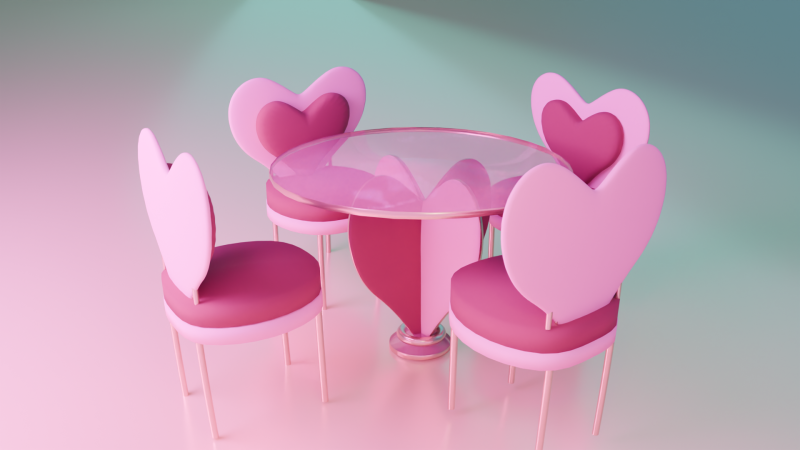 Dining set with four chairs two heart style 3D Модель .c4d .max .obj .3ds .fbx .stl .blend 
