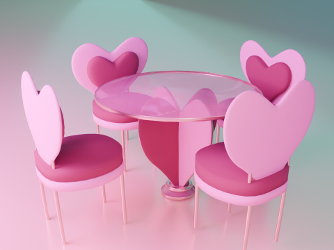 Dining set with four chairs two heart style 3D मॉडल
