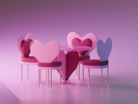 Dining set with four chairs two heart style 3D Модель