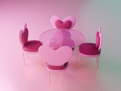 Dining set with four chairs two heart style 3D Модель