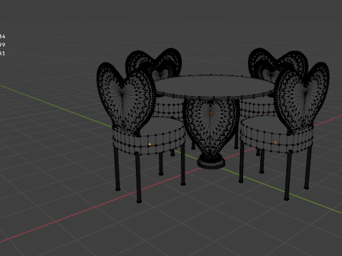 Dining set with four chairs two heart style 3D Модель