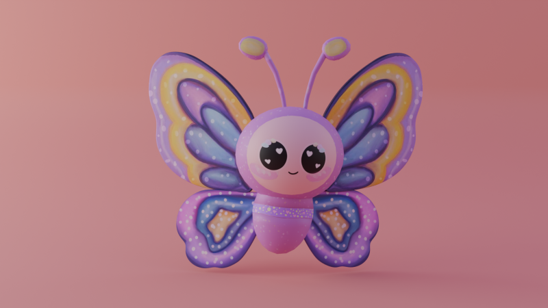 Animated Kawaii Butterfly Cute Stylized in FBX Textures 3D Model .c4d .max .obj .3ds .fbx .stl .blend 