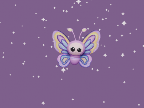 Animated Kawaii Butterfly Cute Stylized in FBX Textures 3D Model