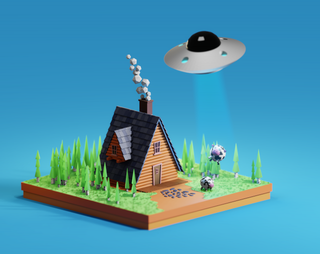 house with ufo CG Texturen .c4d .max .obj .3ds .fbx .stl .blend 