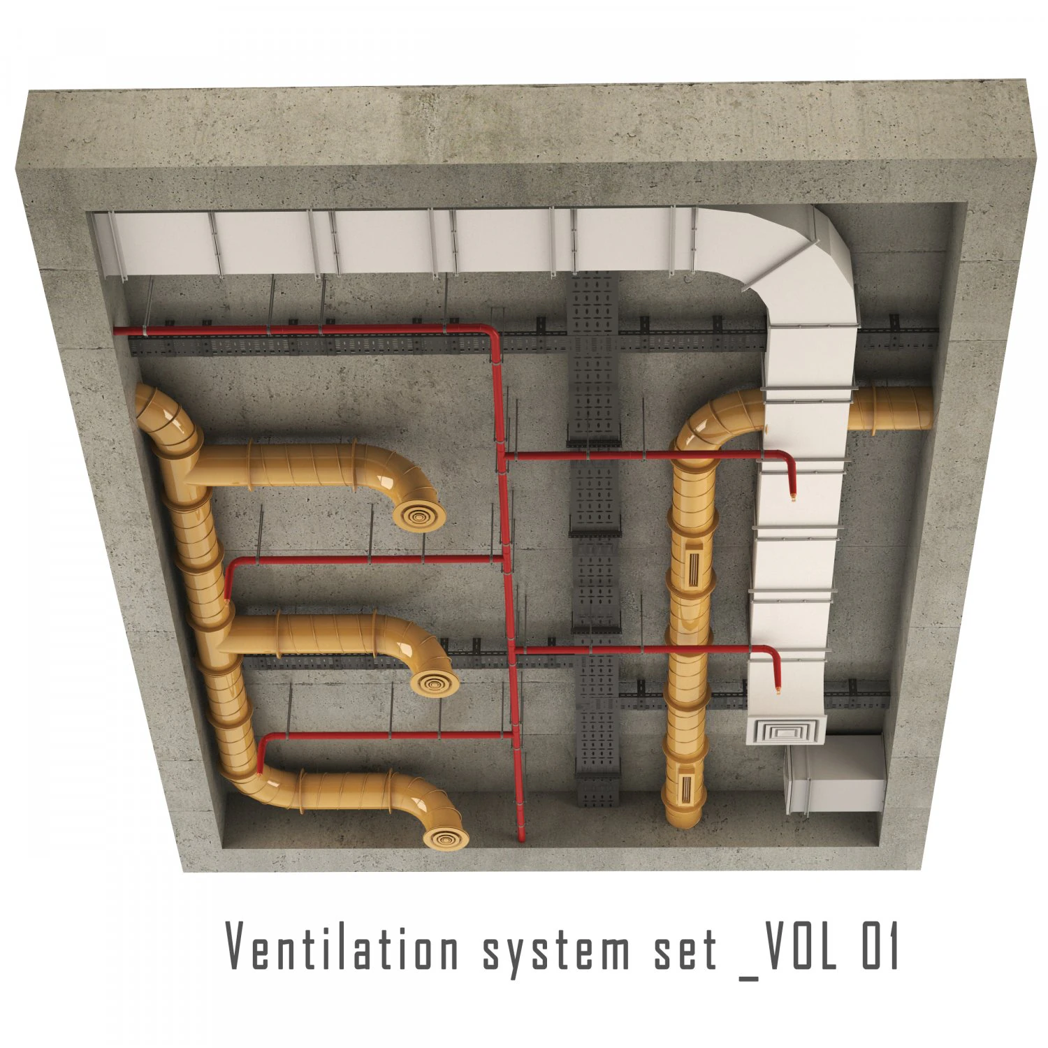 ventilation system set vol 01 3D Model .c4d .max .obj .3ds .fbx .stl .blend 