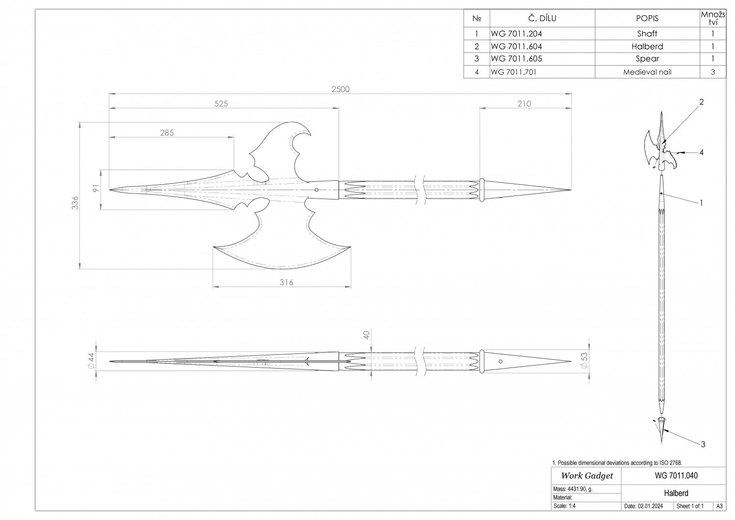 WG 7011 - Swiss Halberd 3D Модель In Рукопашное 3DExport